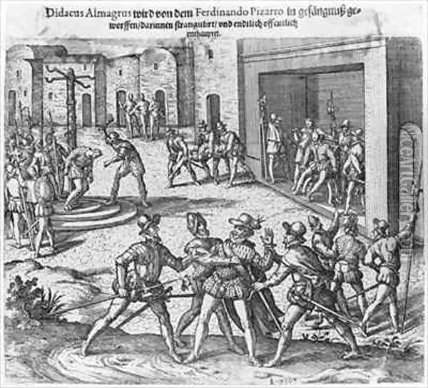 Capture, trial and execution of Diego de Almagro by order of Francisco Pizarro Oil Painting - Theodore de Bry