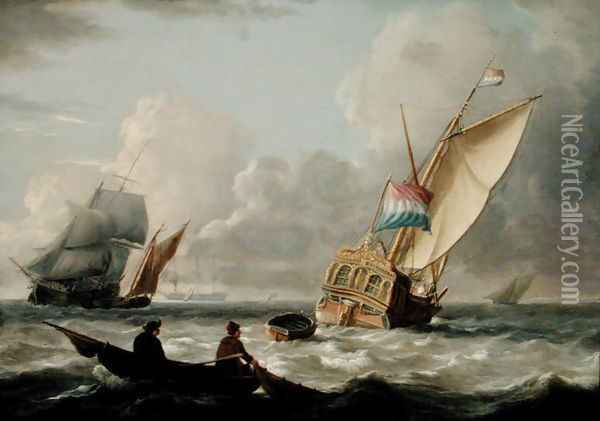 A Dutch Admiralty Yacht and other Shipping Oil Painting - Charles Martin Powell