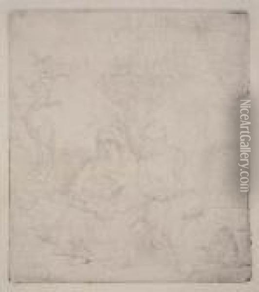 The Rest On The Flight: Lightly Etched Oil Painting - Rembrandt Van Rijn