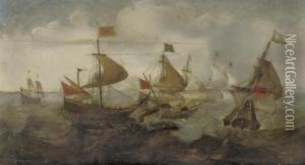 A Naval Battle Between Turks And Christians Oil Painting - Andries Van Eertvelt