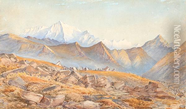An Encampment By A Mountain Range Oil Painting - Michael Anthony Biddulph