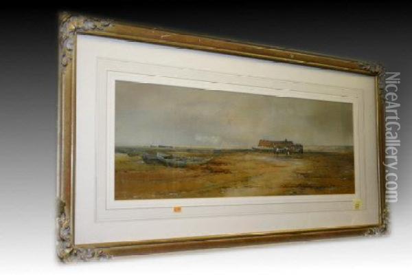 Coastal Scene With Fisherfolk By Cottages Oil Painting - Claude Hayes