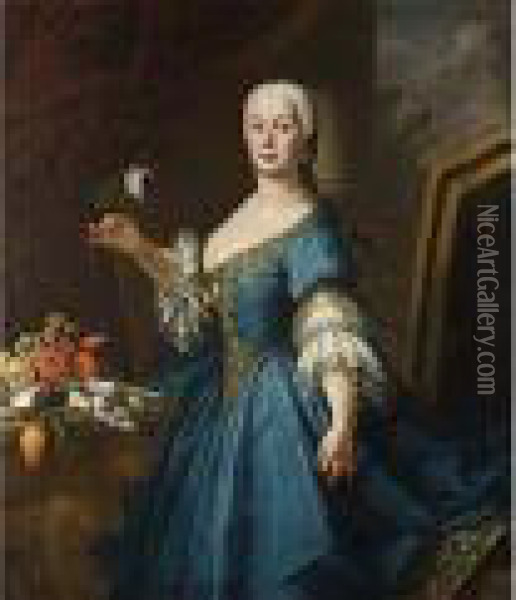Bildnis Einer Adeligen Dame
 Mit Rose Und Blumenstrauss Oil Painting - Anton von Maron