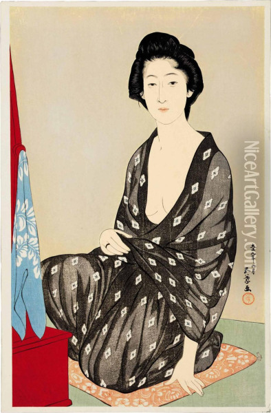 Natsugoromo No Onna (woman In Summer Clothing) Oil Painting - Goyo Hashiguchi