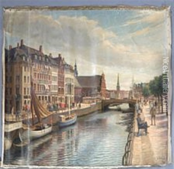 View From Copenhagen Canal Oil Painting - Heinrich Dohm