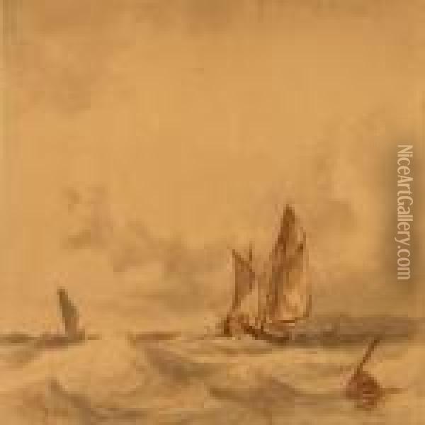Stormy Sea With Ships Oil Painting - Anton Melbye