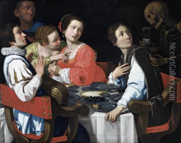 Death Comes To The Dinner Table Oil Painting - Giovanni Martinelli