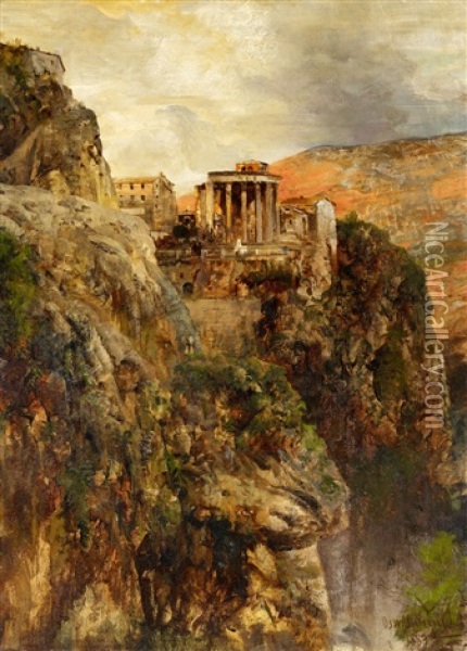 The Temple Of Vesta In Tivoli Oil Painting - Oswald Achenbach