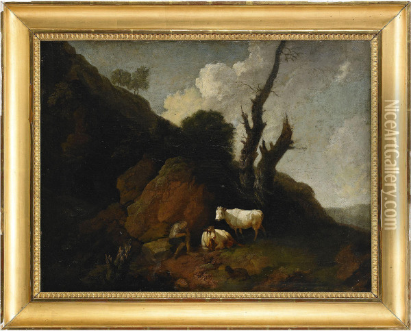 Tillskriven, Bergslandskap Med Boskap Oil Painting - Loutherbourg, Philippe de