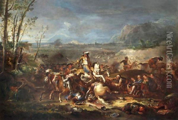 Scene De Bataille Avec Louis XIV A Cheval Oil Painting - Joseph Parrocel