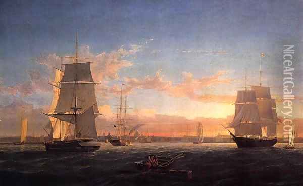 Boston Harbor at Sunset 1853 Oil Painting - Fitz Hugh Lane