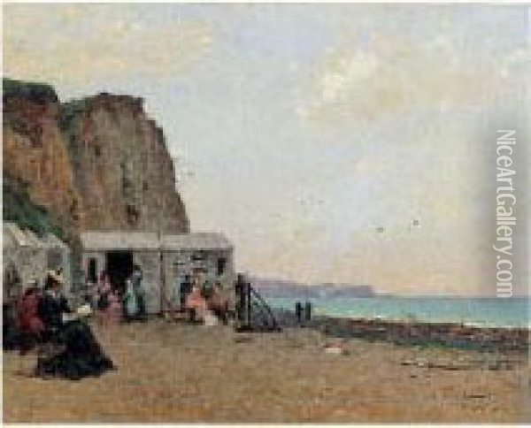 Une Journee A La Plage Oil Painting - Gustave Edouard Le Senechal De Kerdreoret