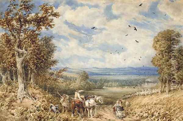 Asking for directions on a blustery day above the Vale of Clwyd Oil Painting - David Cox