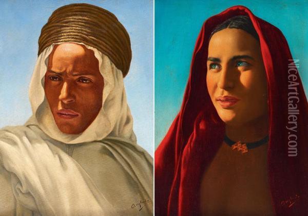 Portrait De Femme Et Portrait D'homme Oil Painting - Luis Anglada Pinto
