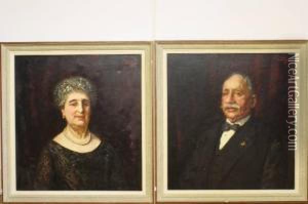 Portretten Van Dame En Heer In Avondkledij Oil Painting - Martin Monnickendam
