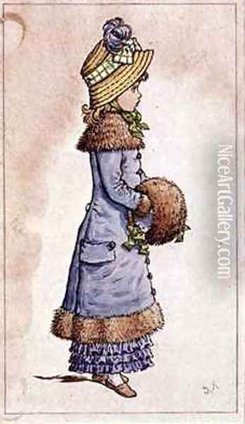 Sunday Best young girl in blue Oil Painting - Kate Greenaway