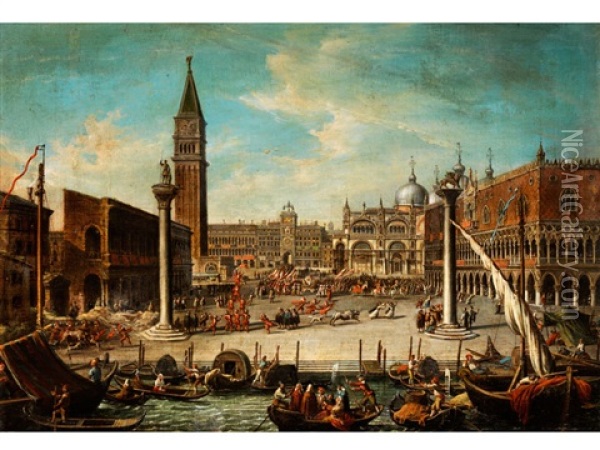 Blick Auf Die Piazza San Marco Wahrend Des Bullenfests Zu Karneval Oil Painting - Giovanni Richter