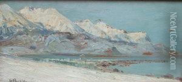 Coastal Scene During Winter With Mountains Beyond Oil Painting - Luigi Paolillo