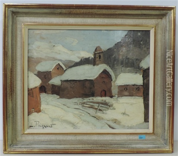 Ansicht Von Bessans Im Winter Oil Painting - Lucien Poignant