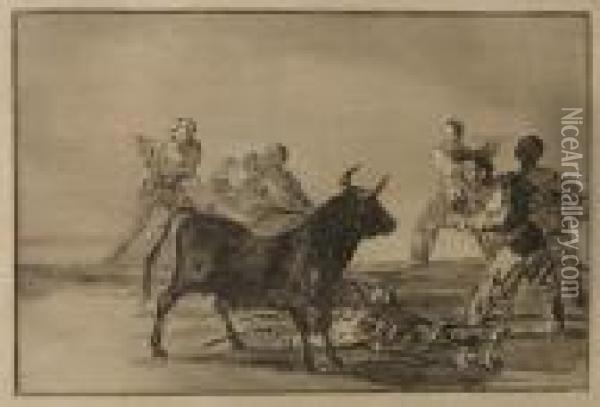Desjarrete De La Canalla... (pl. 12), Fromla Tauromaquia Oil Painting - Francisco De Goya y Lucientes