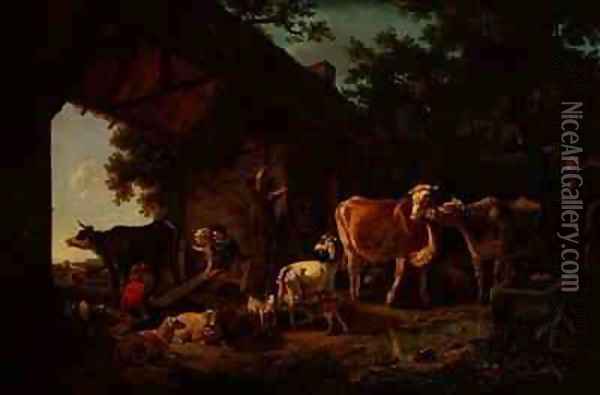 Animals Coming out of the Barn Oil Painting - Jean Louis (Marnette) De Marne