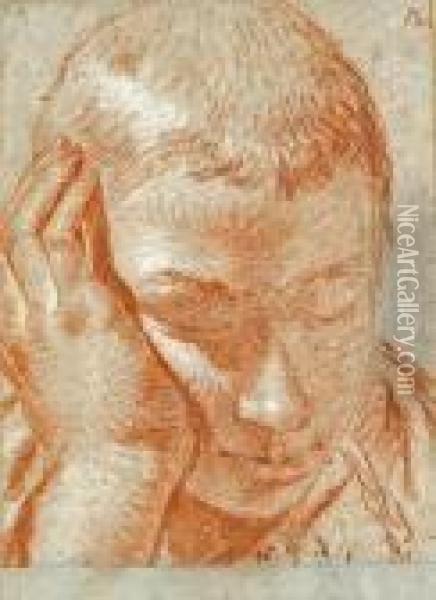The Head Of A Boy, His Right Hand Tocheek Oil Painting - Giovanni Battista Tiepolo