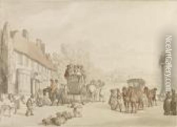 The White Lion Inn, Ponders End, Middlesex Oil Painting - Thomas Rowlandson