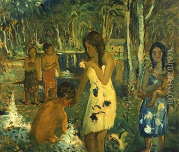 A Tahitian View (after Gauguin) Oil Painting - Arthur Clifton Goodwin