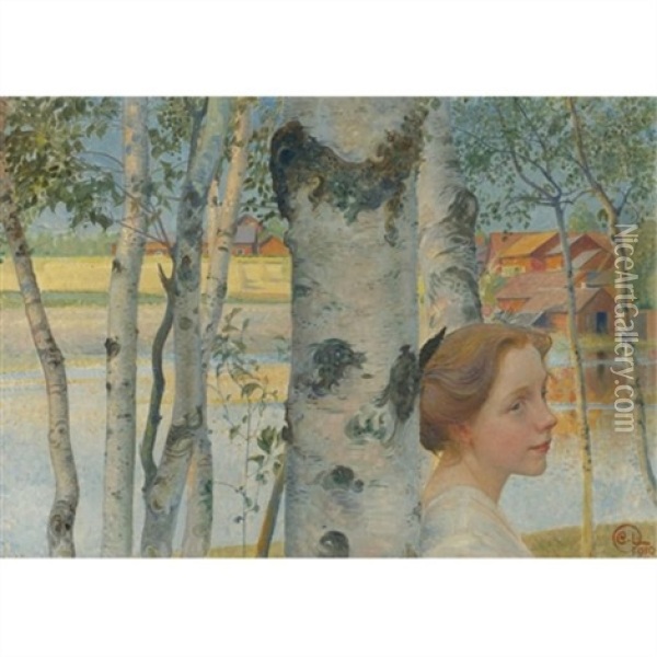 Lisbeth Vid Bjorken (lisbeth By The Birch Tree) Oil Painting - Carl Olof Larsson