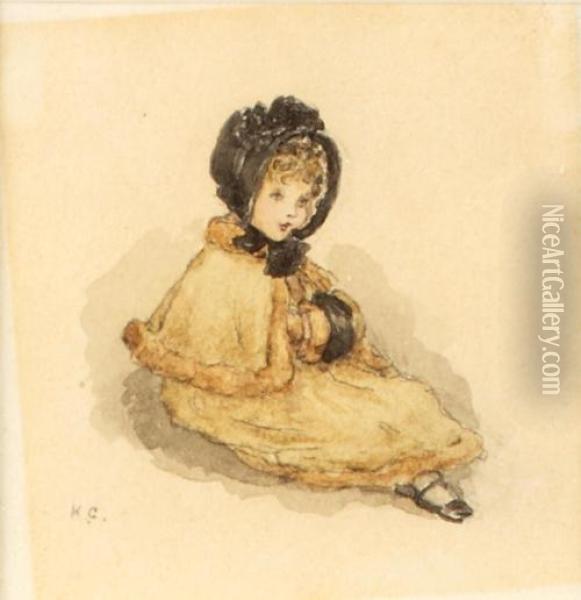 Study Of A Child Wearing A Black Bonnet Oil Painting - Kate Greenaway