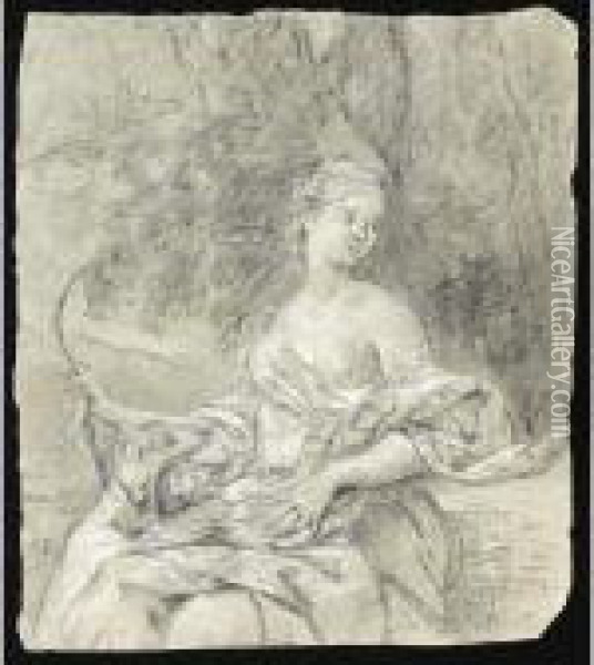 Three-quarter Length Study Of A Young Woman As Diana Oil Painting - Johannes Vollevens I