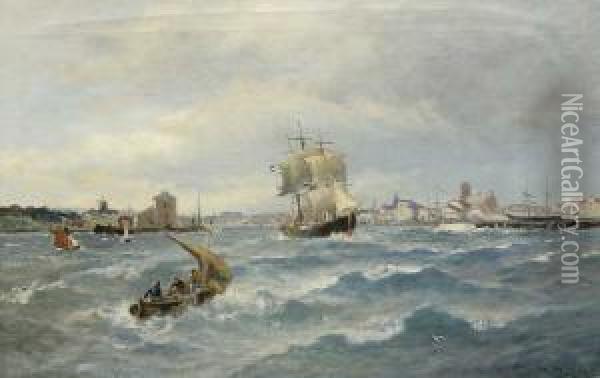 Sudlandischer Hafen Mit Segelschiffen Oil Painting - Heinrich (Heinz) Hiller