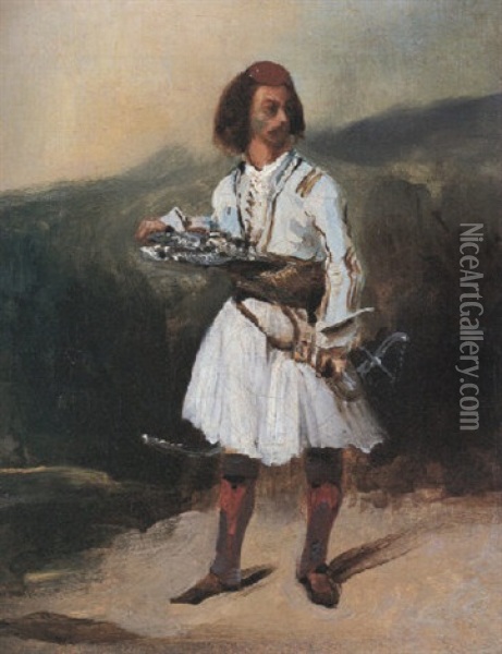 Officier Grec Oil Painting - Eugene Delacroix
