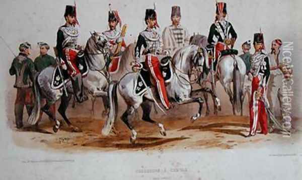 French Cavalrymen at the time of the Second Empire Oil Painting - Francois-Hippolyte Lalaisse