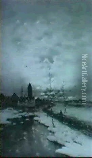 Winterlandschaft Im Morgengrauen Oil Painting - Johann Jungblut