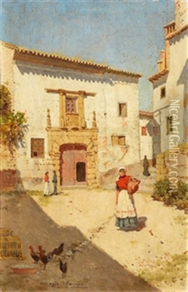 Vista De Pueblo (pair) Oil Painting - Ernesto Gutierrez Hernandez