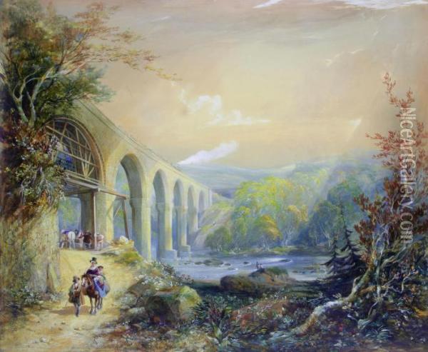 Viaduct On The River Taff Oil Painting - George Childs