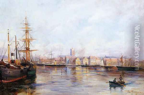 The Port Oil Painting - Edmond Marie Petitjean