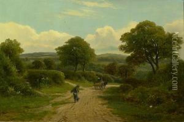 A Rustic Landscape With Figures On A Path Oil Painting - William Anderson