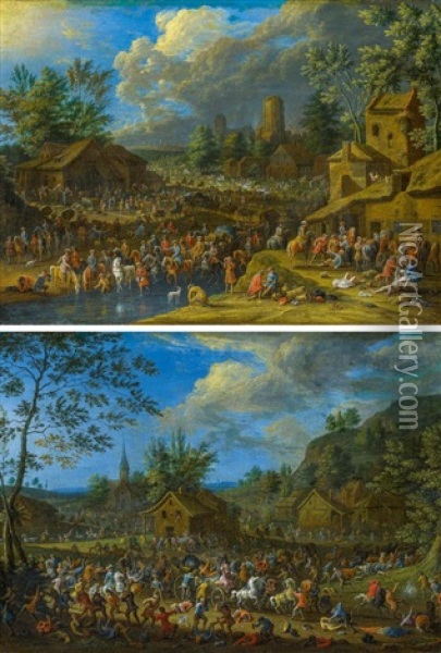 Zwei Gemalde: Plunderungen Flamischer Dorfer Oil Painting - Karel Breydel