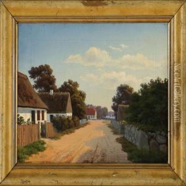 A Danish Village Alley Near The Sea Oil Painting - J.E. Carl Rasmussen