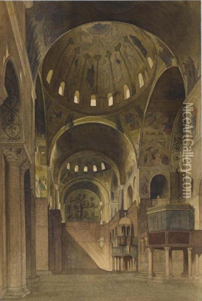 Vue Du Transept Nord De La Basilique Saint-marc A Venise. Oil Painting - Gabriel Auguste Ancelet
