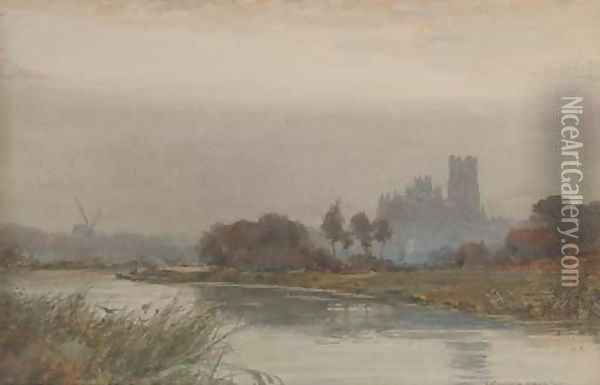 The cathedral at Ely enshrouded in mist Oil Painting - Wilfred Williams Ball