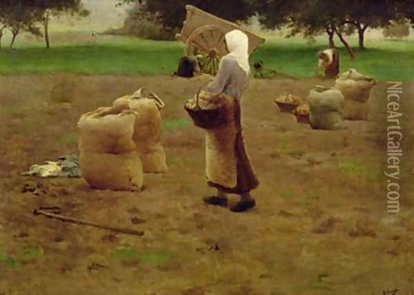 Harvesting Potatoes Oil Painting - Henri Lerolle