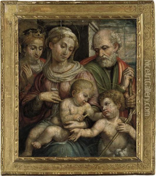 The Holy Family With The Infant Saint John The Baptist And Saintcatherine Of Alexandria Oil Painting - Innocenzo Da Imola