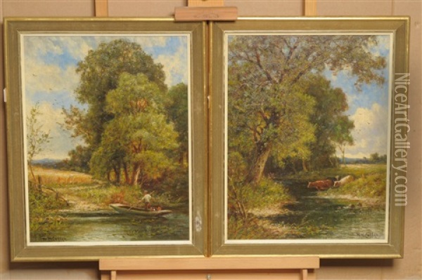 River Landscape With A Figure In A Punt Oil Painting - Walter Wallor Caffyn