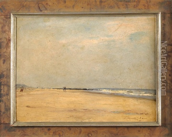 Strandlandschaft Mit Mowen Und Spaziergangern Im Hintergrund Oil Painting - Wilhelm Hambuechen