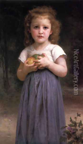 Petite fille tenant des pommes dans les mains (Little girl holding apples in her hands) Oil Painting - William-Adolphe Bouguereau