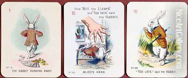 Three Happy Family cards depicting characters from Alice in Wonderland by Lewis Carroll (1832-98) adapted by Emily Gertrude Thomson d.1932 early 20th century Oil Painting - John Tenniel