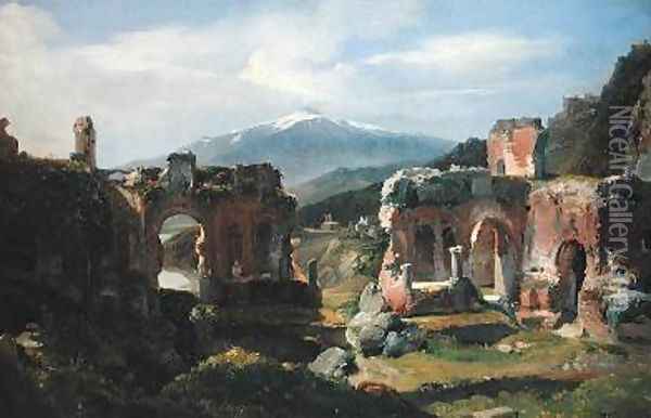 Ruins of the Theatre at Taormina Oil Painting - Achille-Etna Michallon
